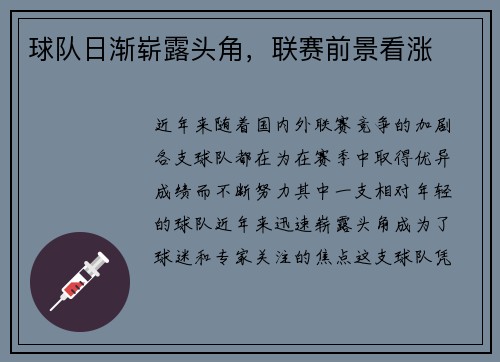 球队日渐崭露头角，联赛前景看涨
